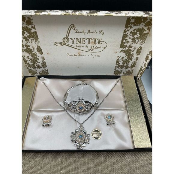 Rare Vintage Jewels By Lynette Rhinestone 3 Piece Jewelry Set In Box NECKLACE, B - Picture 3 of 6